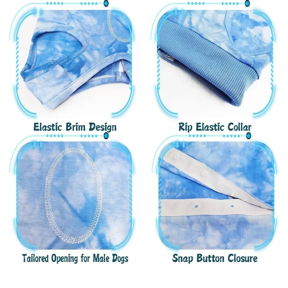 Blue Tie Dye Pet Surgery Recovery‎ Suit Dog Cat XXL Snap Closure
